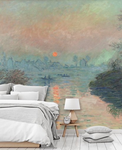 fine art wallpaper mural called Sun setting on the Seine at Lavacourt by Claude Monet fine art wallpaper mural called Sun setting on the Seine at Lavacourt by Claude Monet