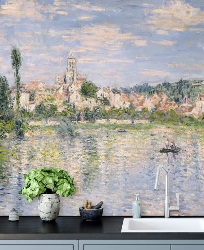kunstvægmaleri kaldet Vetheuil in Summer af Claude Monet til stuer og spisestuer kunstvægmaleri kaldet Vetheuil in Summer af Claude Monet til stuer og spisestuer