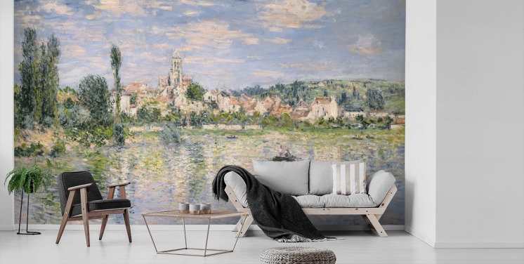 fresque murale d'art intitulée Vetheuil en été par Claude Monet pour les salons et les salles à manger