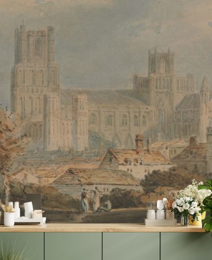 fine art wall mural called View of Ely Cathedral by J. M. W. Turner for bedrooms and living rooms fine art wall mural called View of Ely Cathedral by J. M. W. Turner for bedrooms and living rooms