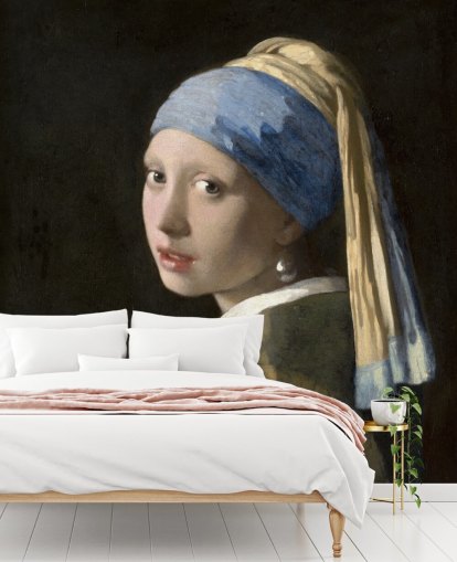 kunsttapet veggmaleri kalt Girl with a Pearl Earring av Vermeer for soverom, stuer og kjøkken kunsttapet veggmaleri kalt Girl with a Pearl Earring av Vermeer for soverom, stuer og kjøkken