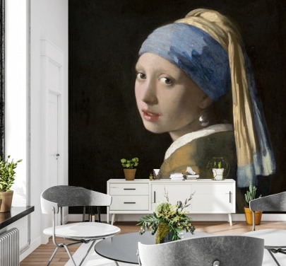 fine art wallpaper mural called Girl with a Pearl Earring by Vermeer for bedrooms, living rooms and kitchens
