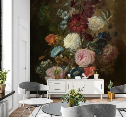 floral wallpaper mural called Vase of Flowers III by Jan van Huysum for businesses and homes