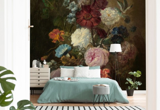 floral wallpaper mural called Vase of Flowers III by Jan van Huysum for businesses and homes