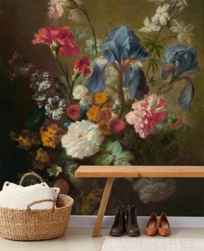 blomstertapet vægmaleri kaldet Vase of Flowers IV af Jan van Huysum til lounger og soveværelser blomstertapet vægmaleri kaldet Vase of Flowers IV af Jan van Huysum til lounger og soveværelser
