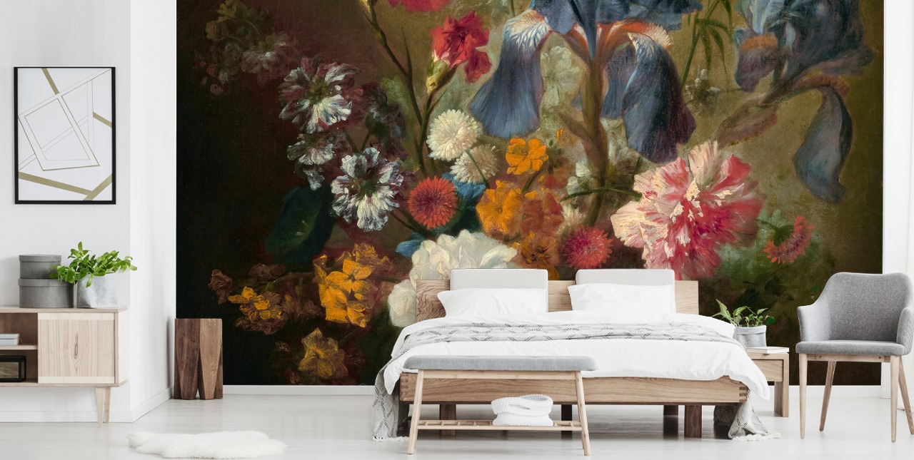 floral wallpaper mural called Vase of Flowers IV by Jan van Huysum for lounges and bedrooms