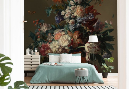 floral wallpaper mural called Vase of Flowers II by Jan van Huysum for bedrooms