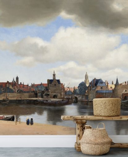 mural de papel pintado de bellas artes llamado Vista de Delft de Johannes Vermeer para dormitorios y salas de estar mural de papel pintado de bellas artes llamado Vista de Delft de Johannes Vermeer para dormitorios y salas de estar