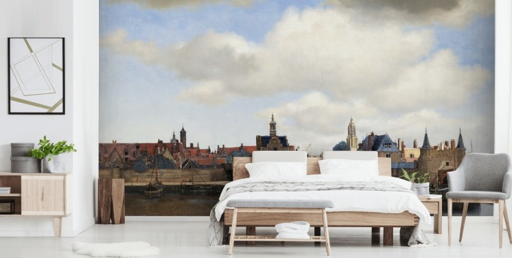 fine art wallpaper mural called View of Delft by Johannes Vermeer for bedrooms and living rooms