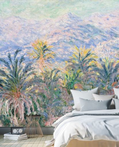 mural de papel pintado de bellas artes llamado Palmeras en Bordighera de Claude Monet para salas de estar y dormitorios mural de papel pintado de bellas artes llamado Palmeras en Bordighera de Claude Monet para salas de estar y dormitorios