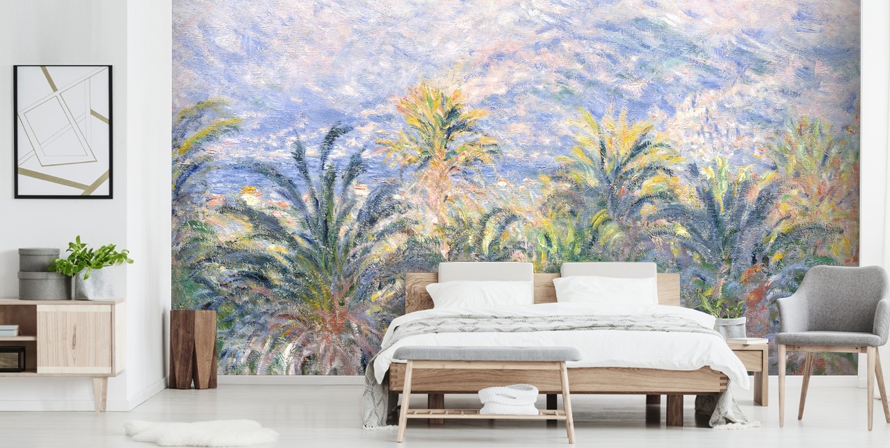 fine art wallpaper mural called Palm Trees at Bordighera by Claude Monet for living rooms and bedrooms fine art wallpaper mural called Palm Trees at Bordighera by Claude Monet for living rooms and bedrooms