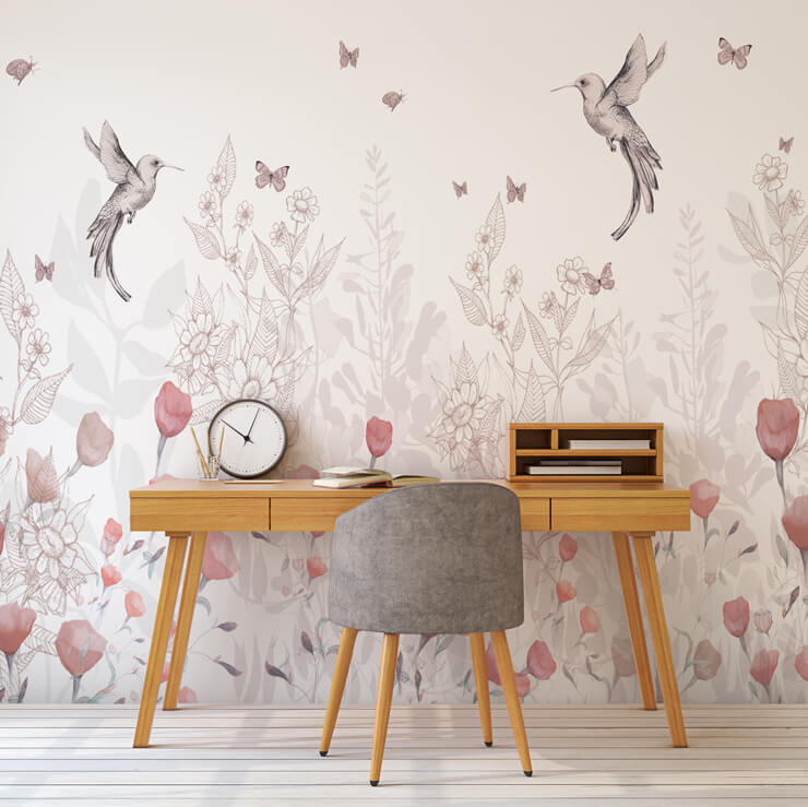 floral mural in home office