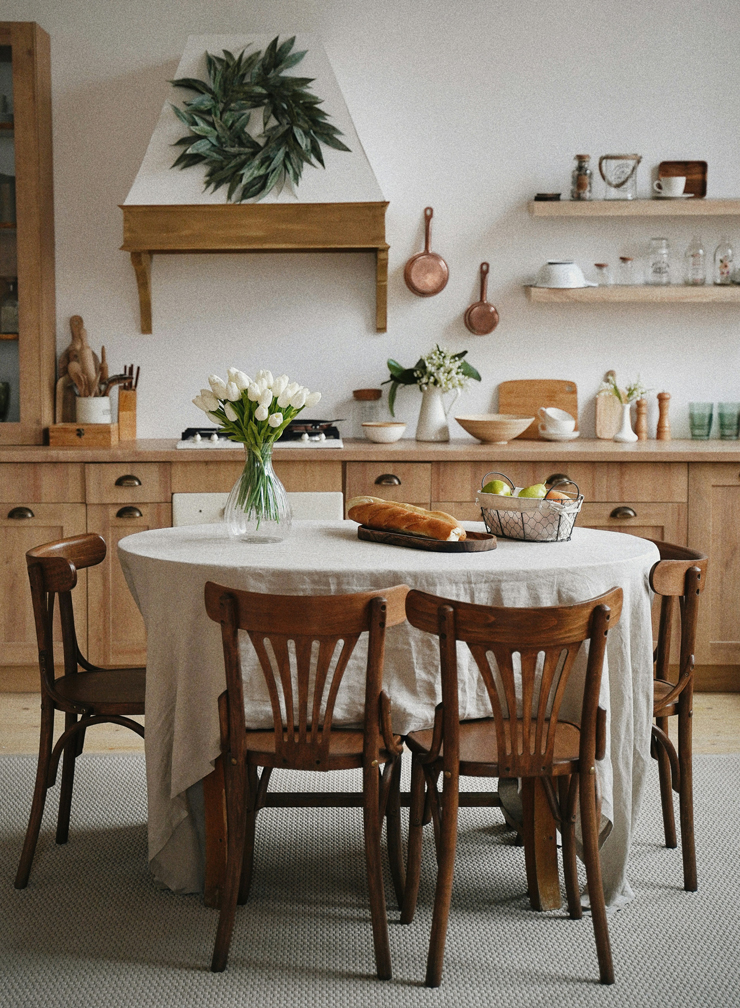British country kitchen with wooden furniture
