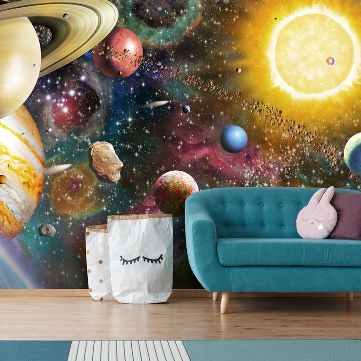 space mural in playroom