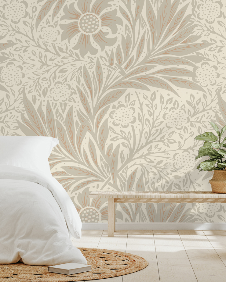 William Morris marigold wallpaper in bedroom