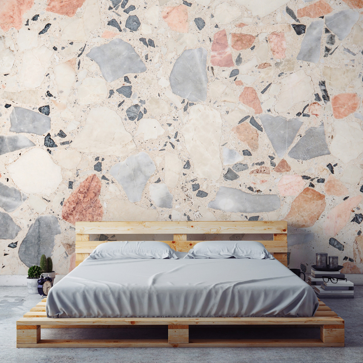 terrazzo mural in bedroom