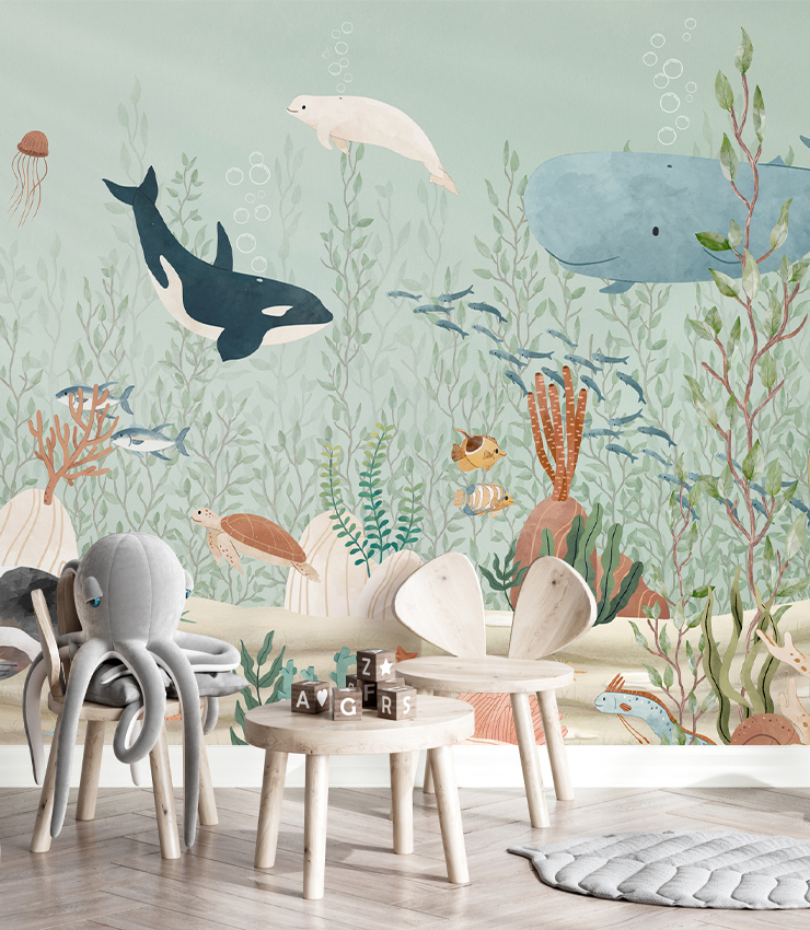 sealife wall mural in playroom