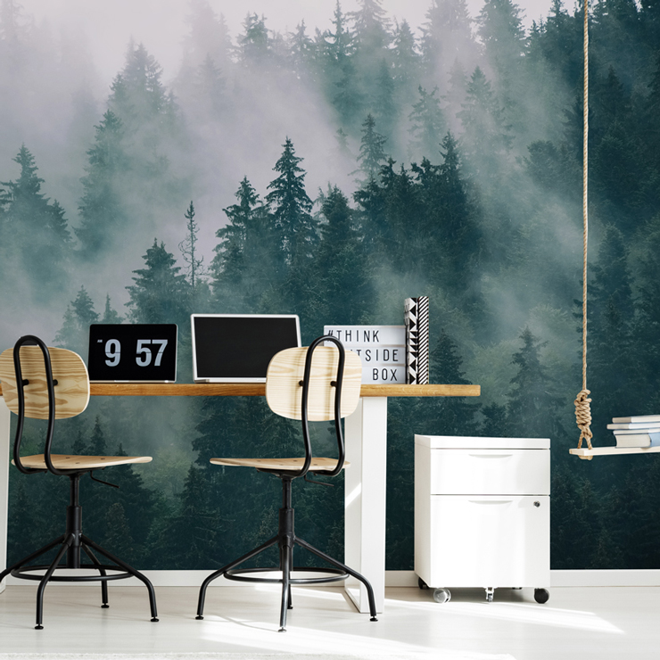 dark forest wallpaper mural for home office