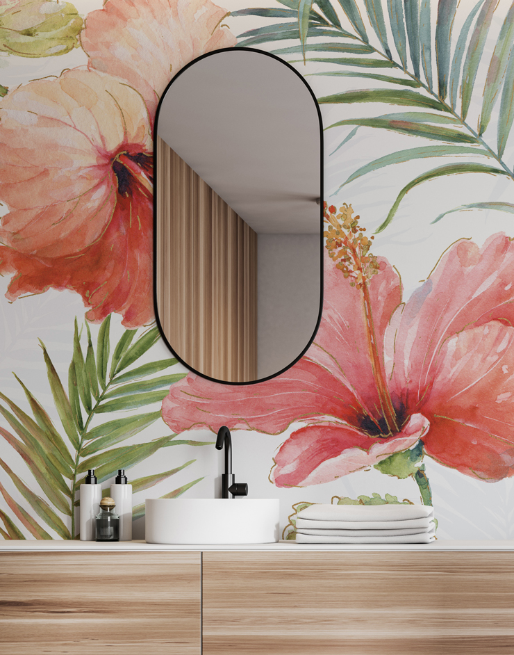 custom floral wallpaper mural in bathroom