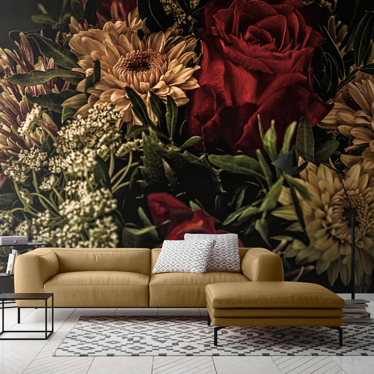 sepia custom flowers wallpaper mural called Sepia Flowers