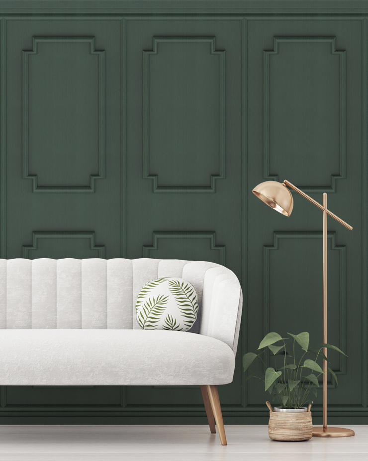 dark green custom wallpaper mural called Dark Green Panelling