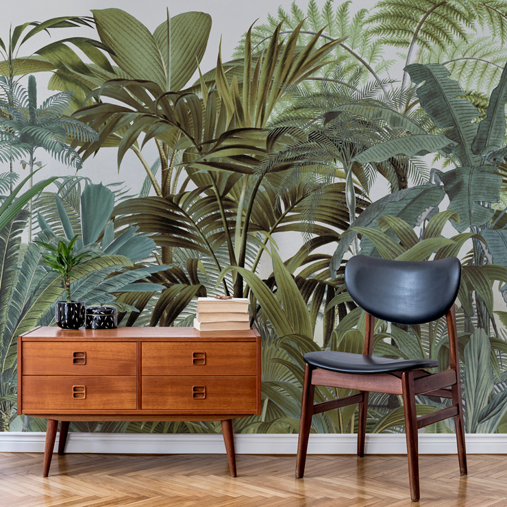 green custom tropical wallpaper mural called Tropical Landscape 2 by Andrea Haase