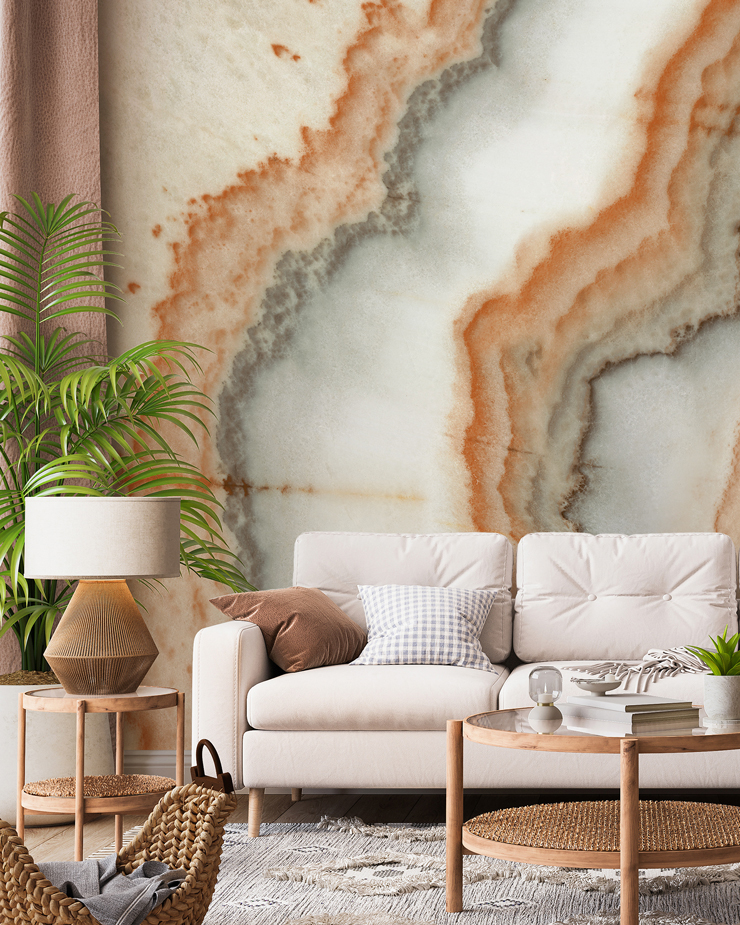 orange and white marble wall mural 