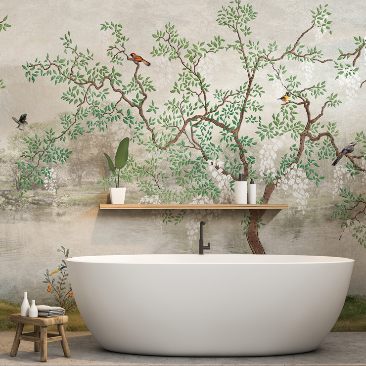 chinoiseries mural in bathroom for 2025