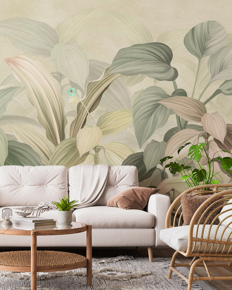 big leaf green custom wall mural for living room