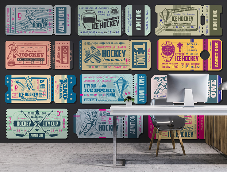 ice hockey tickets wallpaper for child's bedroom