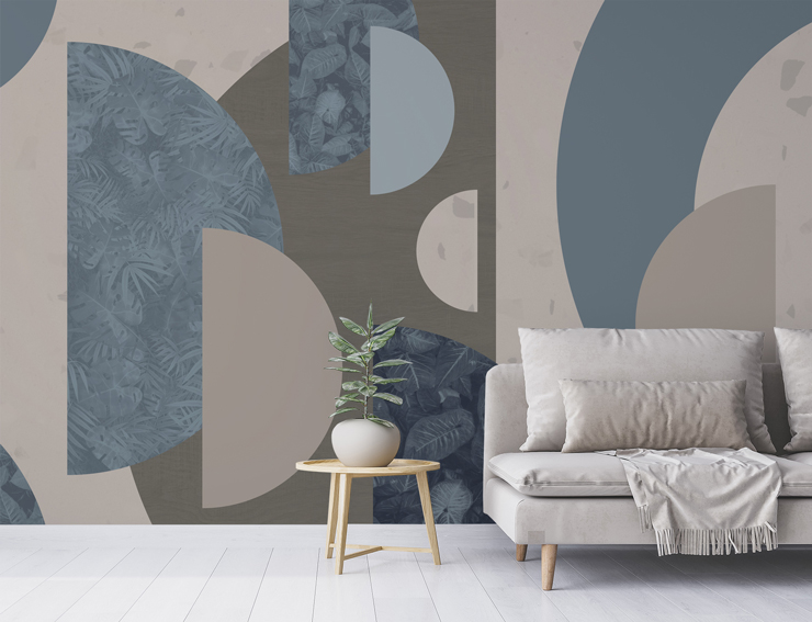 blue abstract shapes wallpaper mural