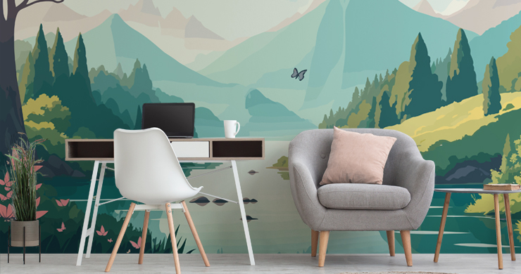 colourful mountain mural for kid's study room