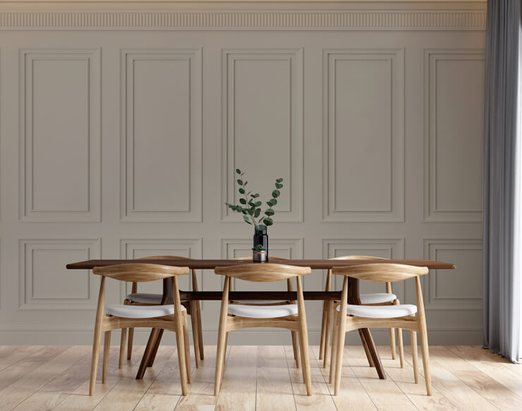 Beige wood panels mural for a minimalist dining room