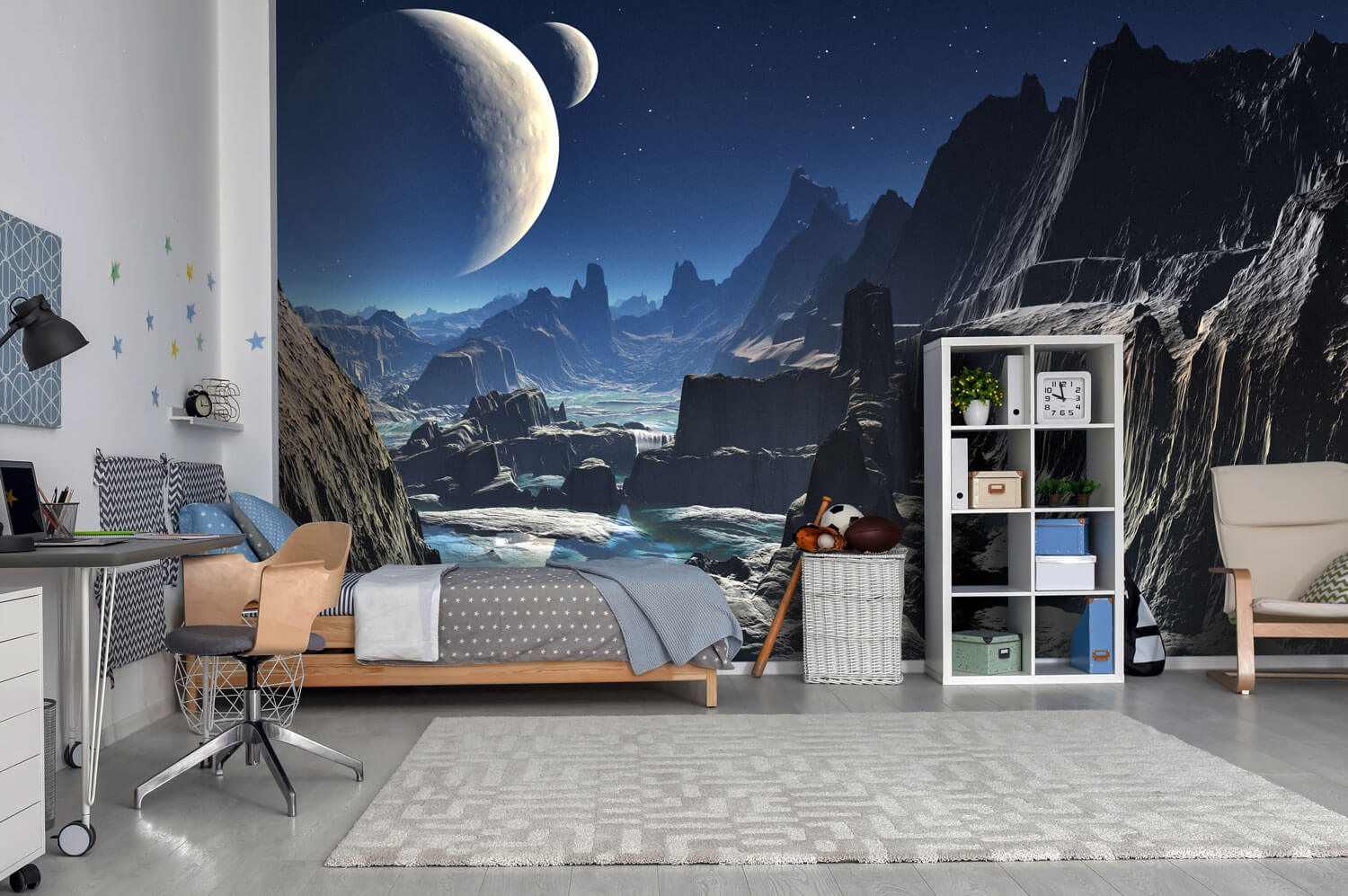 Destiny 2 wallpaper mural called Moonlit Alien Valley Canyon for gamer's bedrooms