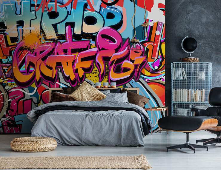 multicoloured graffiti wall mural called Hip Hop Graffiti for teen's bedrooms