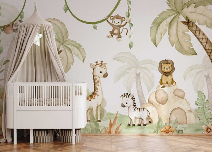 cute savannah joy wallpaper mural for child's bedroom and nursery