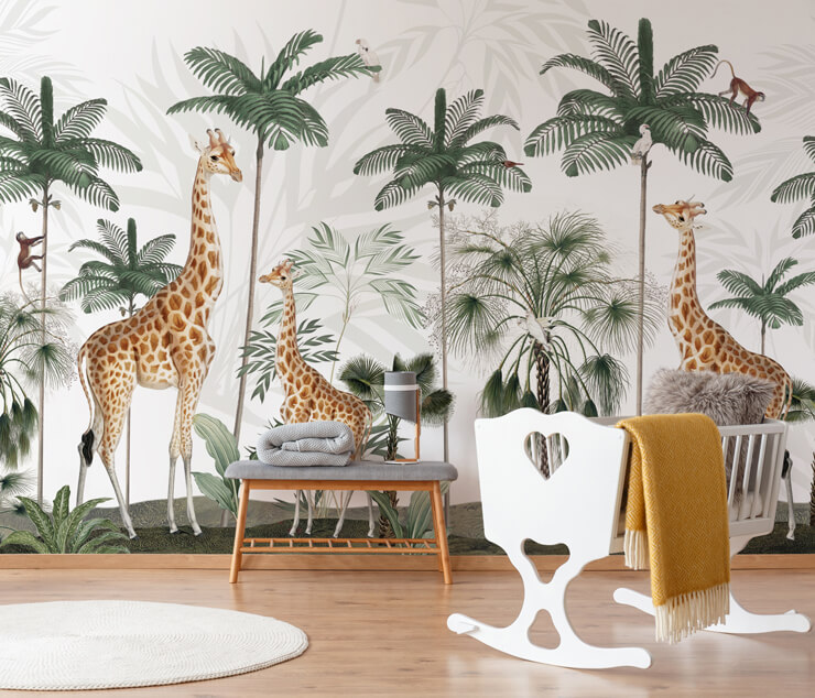 giraffe family wall mural for a nursery