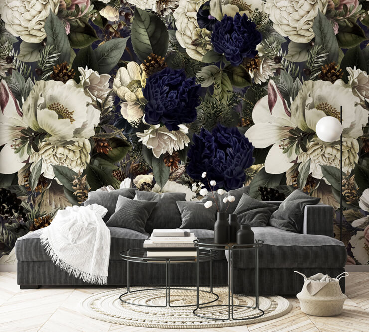 midnight bouquet wallpaper mural for living rooms