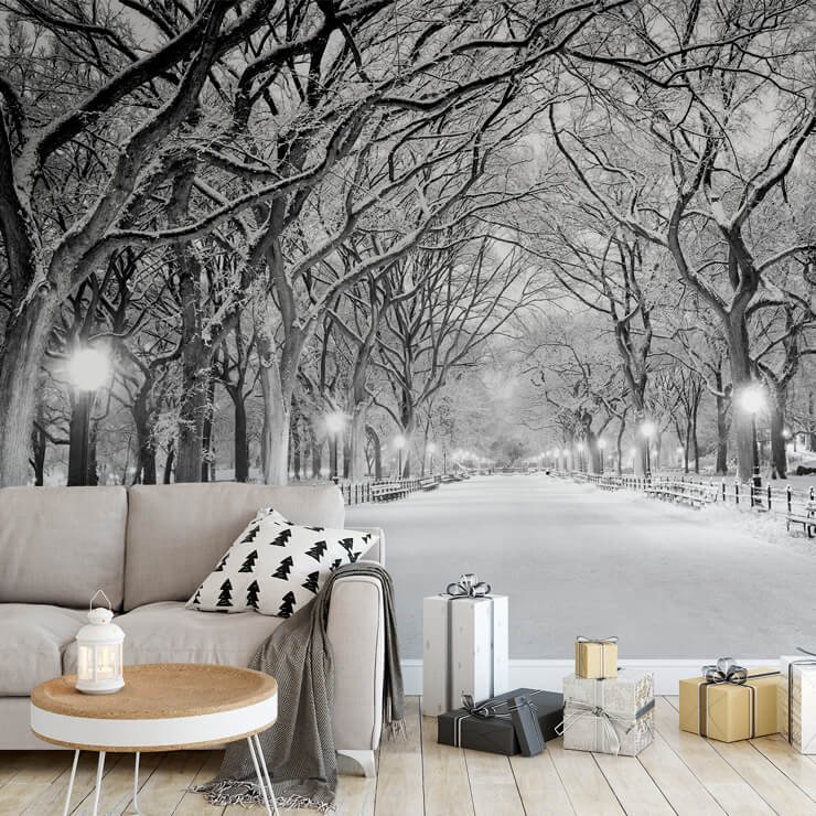 christmas wall mural for a cozy living room