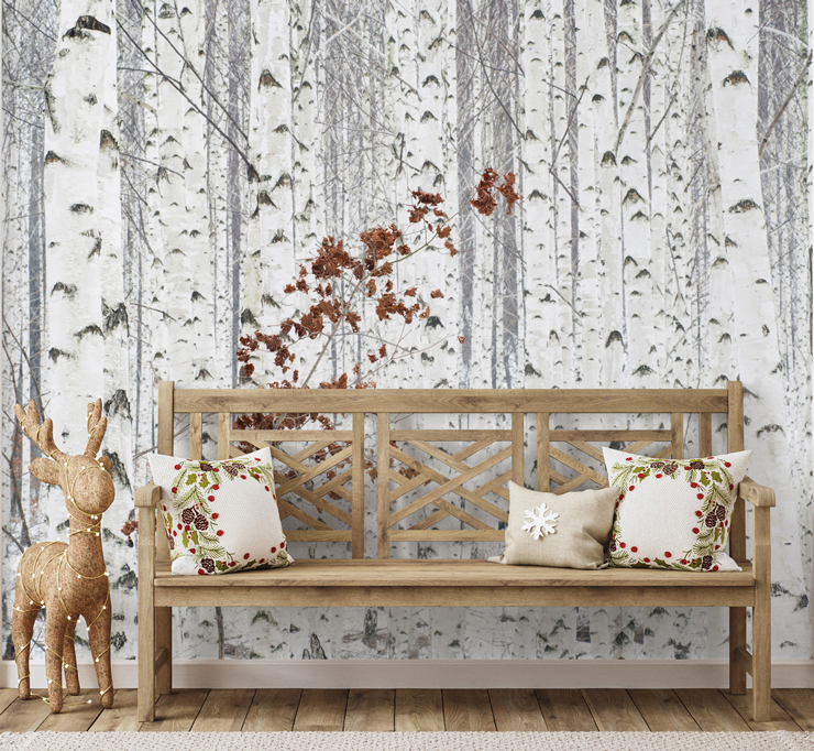 white woodland days wall mural for neutral christmas decor