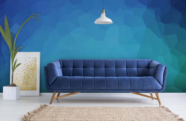 blue wallpaper for colour drenched living room