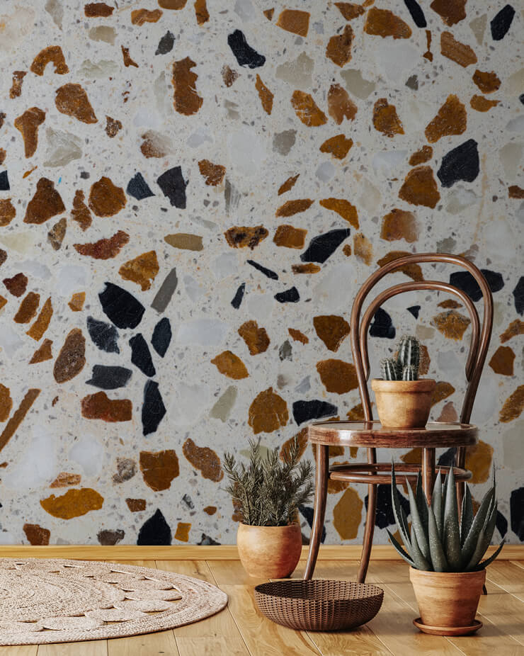 brown and black terrazzo wallpaper mural for lounges