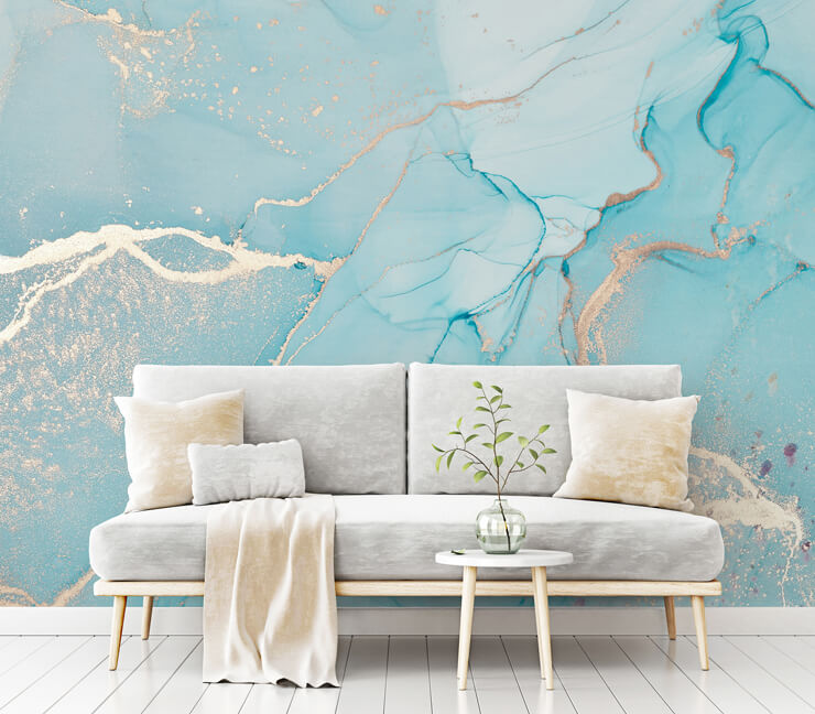 duck egg blue watercolour mural called Dreamy Blue Watercolour for kitchens and bathrooms