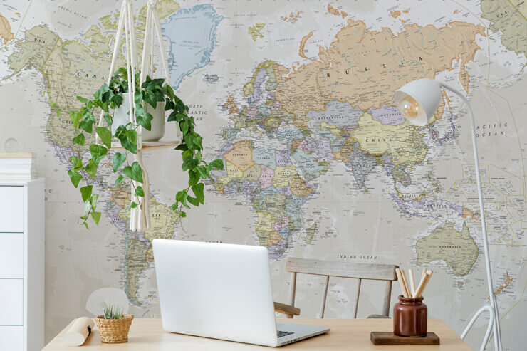 classic world map wall mural for small spaces