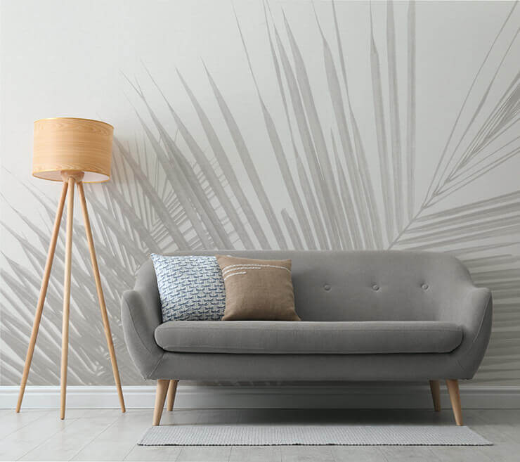 monochrome tropical palm leaves wall mural