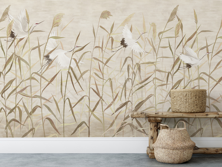 the reed birds wall mural for dining rooms