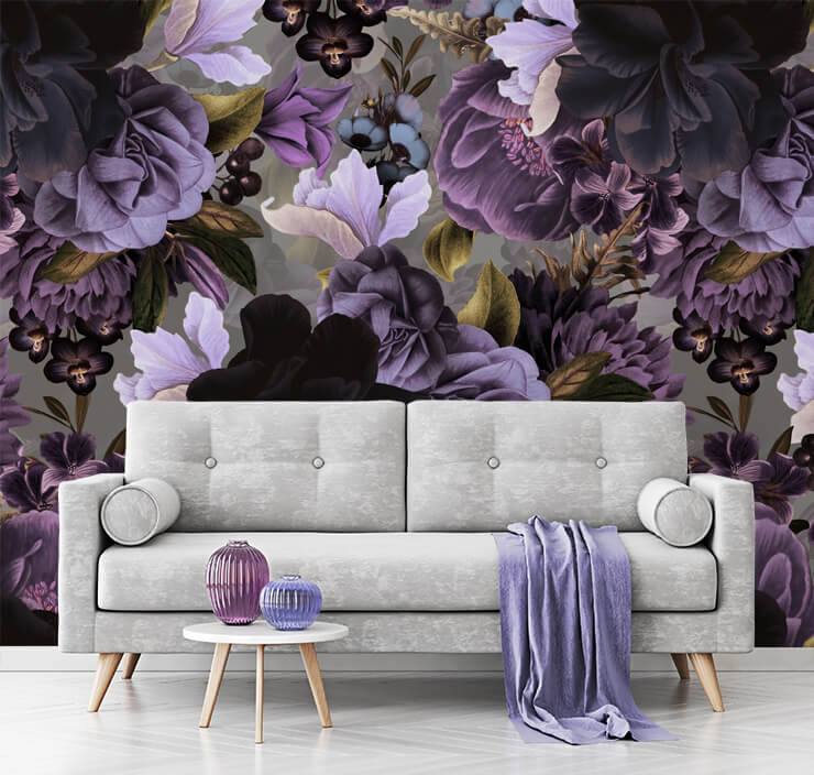 lovely lilacs wallpaper mural in a living room