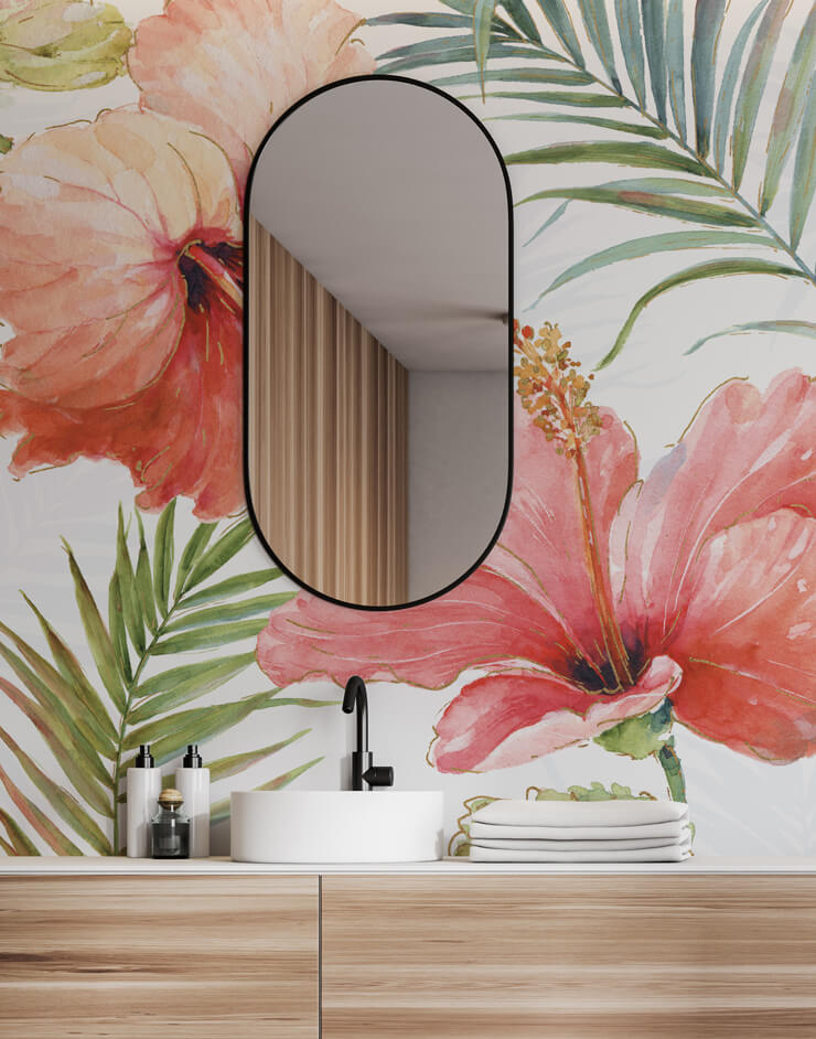 tropical blush floral wallpaper mural for a bathroom tropical blush floral wallpaper mural for a bathroom