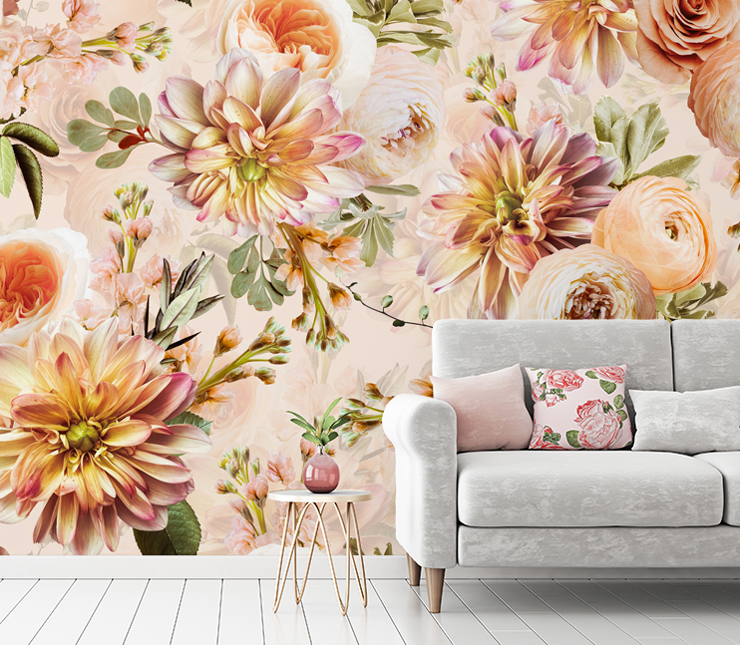 peach bouquet wallpaper mural for a living room peach bouquet wallpaper mural for a living room