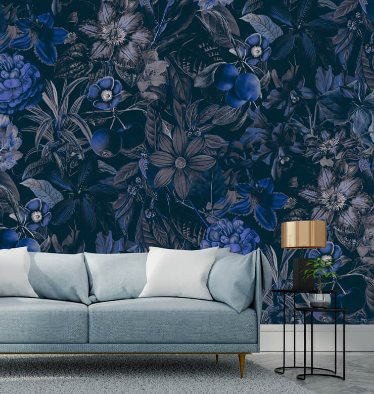 deep blue jungle wallpaper mural for a navy living room deep blue jungle wallpaper mural for a navy living room